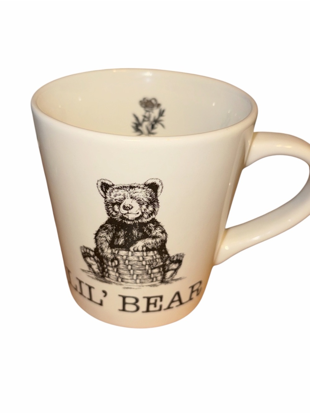 Williams Sonoma Cream Ceramic Lil Bear Cup with Black Illustration